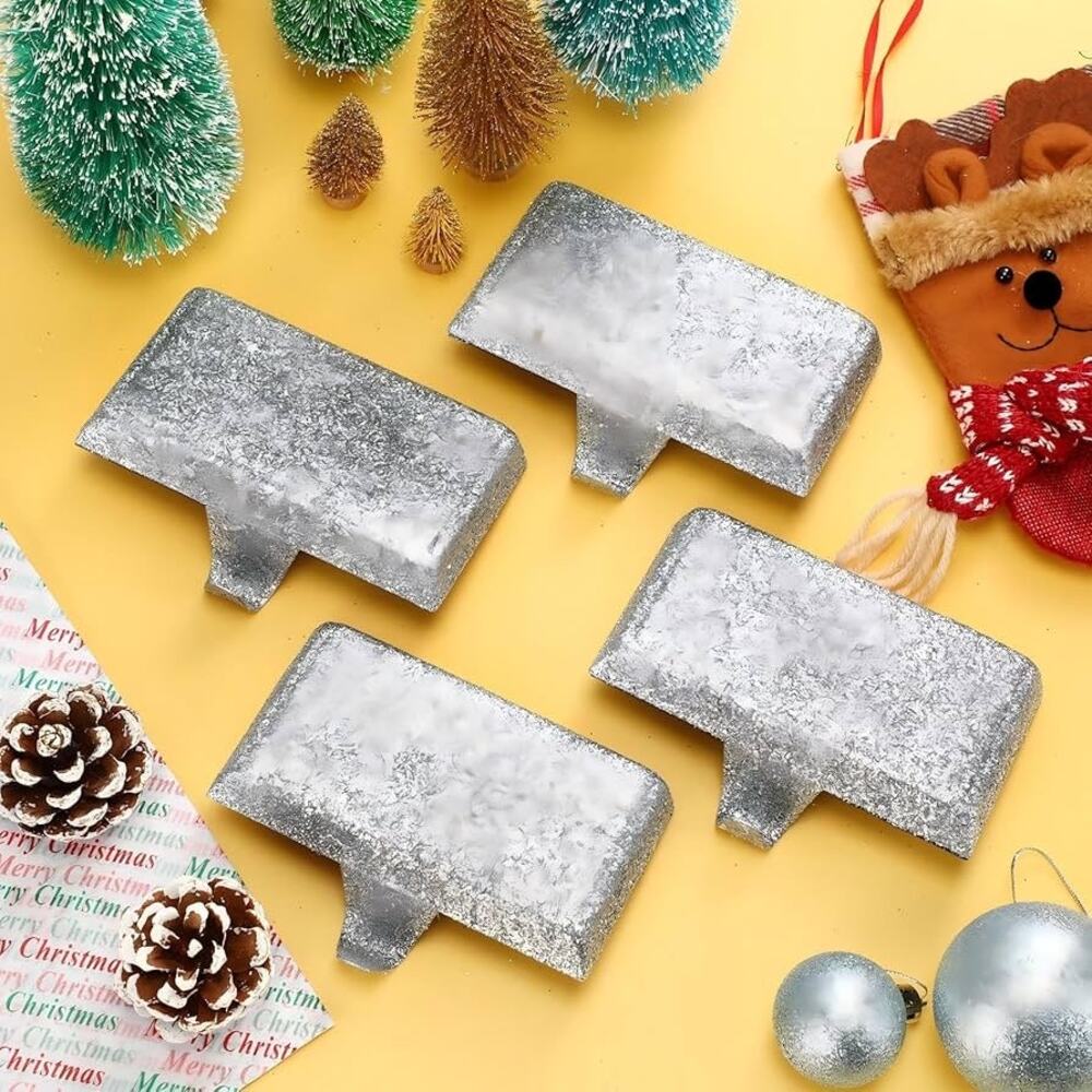 Set of 4 Metal Christmas Stocking Holders Shiny Mantel Heavy Duty